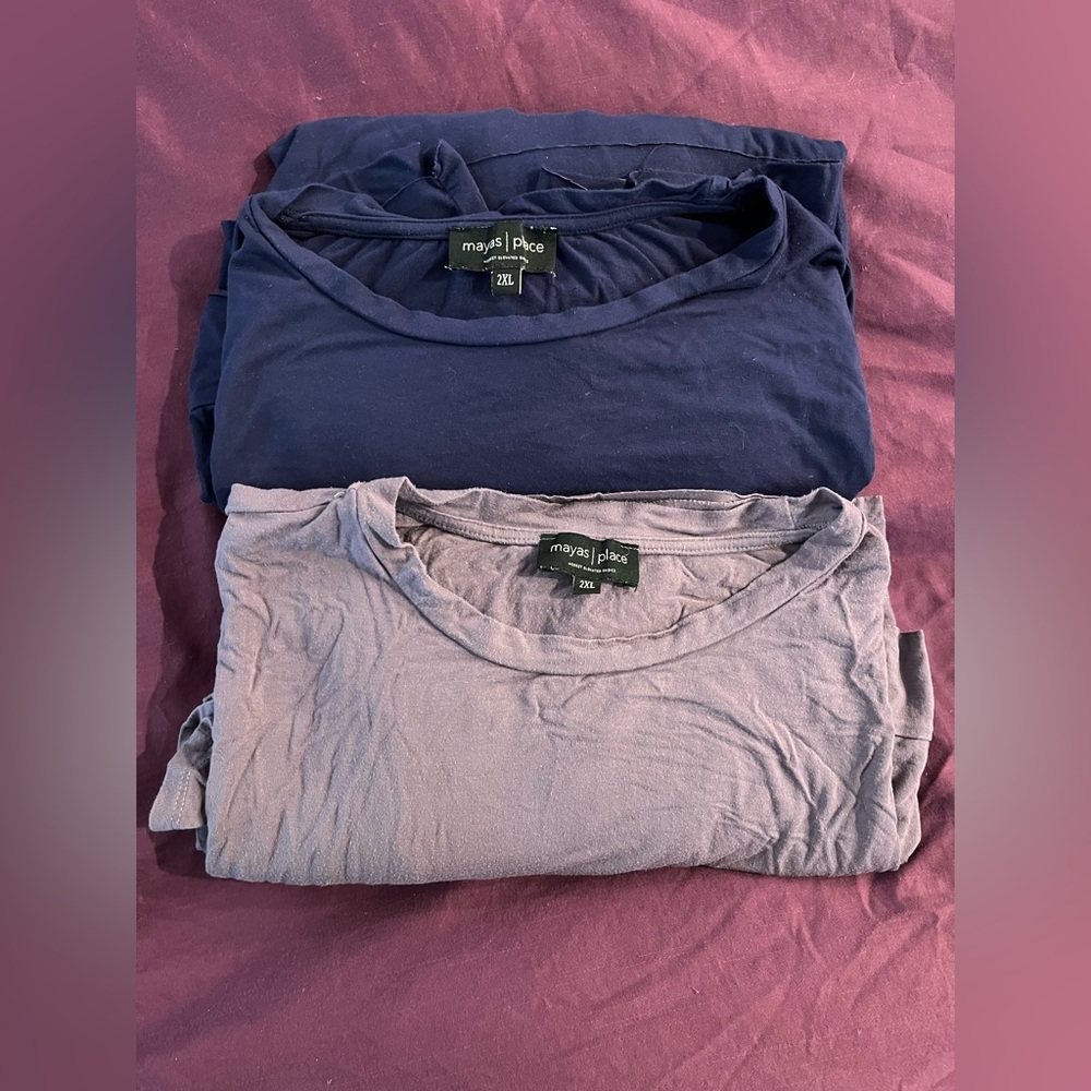Lot of 2: Maya’s Place Modal Crew Neck Flowy Tops in Navy and Dusty Lilac - 2XL
